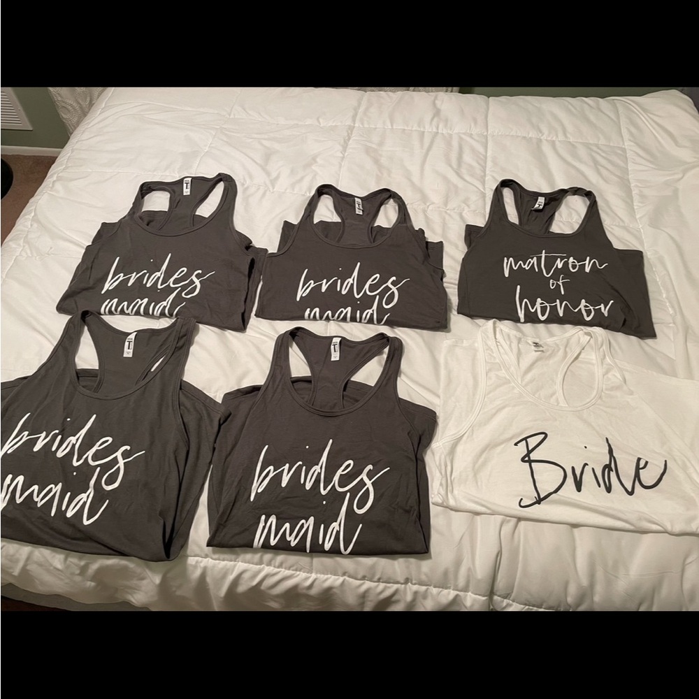 Gray bride and bridesmaids tank tops